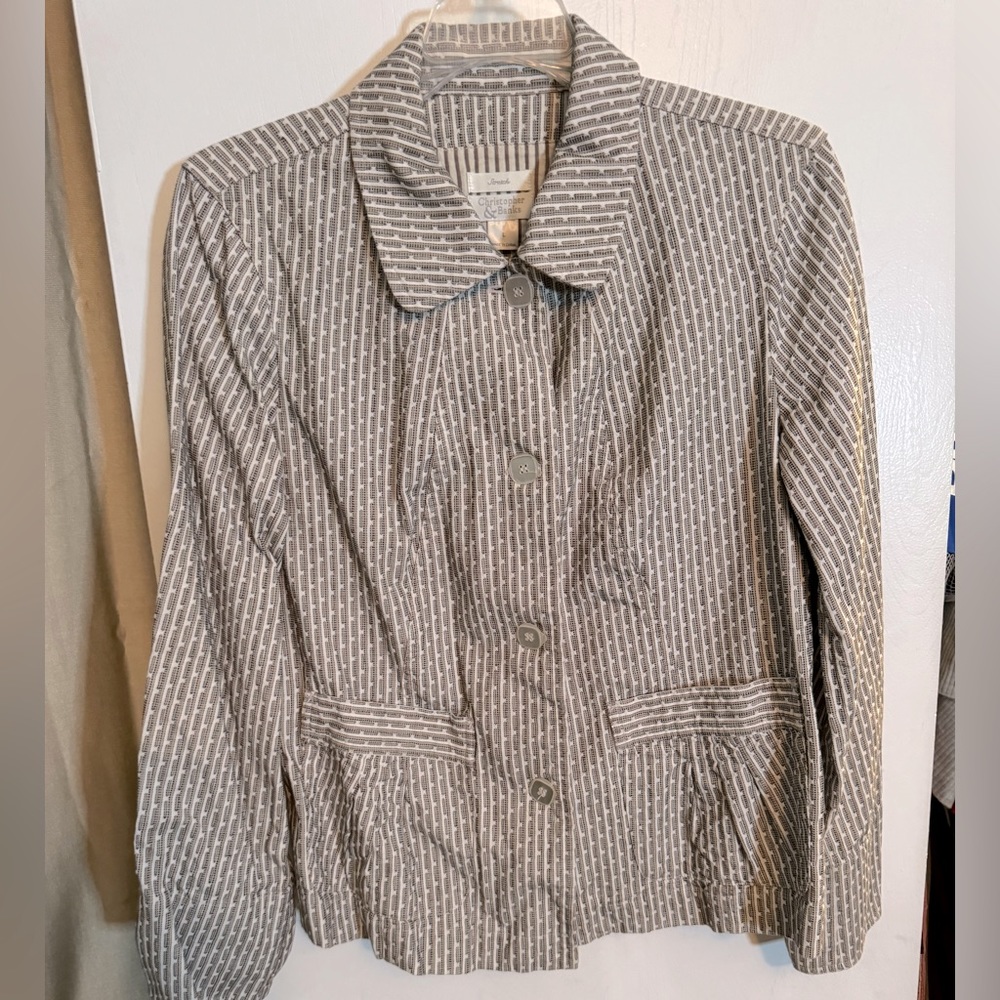 Christopher & Banks ladies blazer in tan and white pin stripes size large
